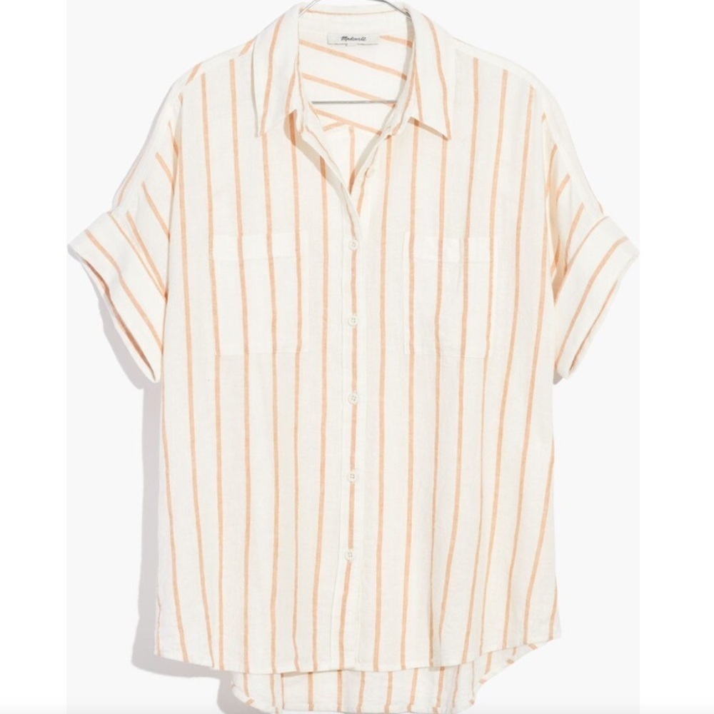 Madewell perfectly oversized button up linen top terra cotta stripe boxy EUC